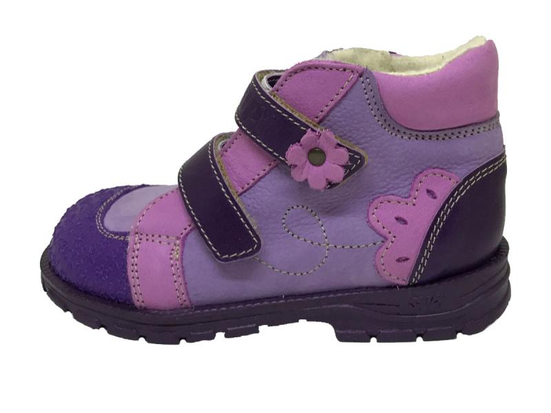 Supykids DORA detská supinovaná obuv so suchým zipsom fialová mix s kožušinkou 19-32